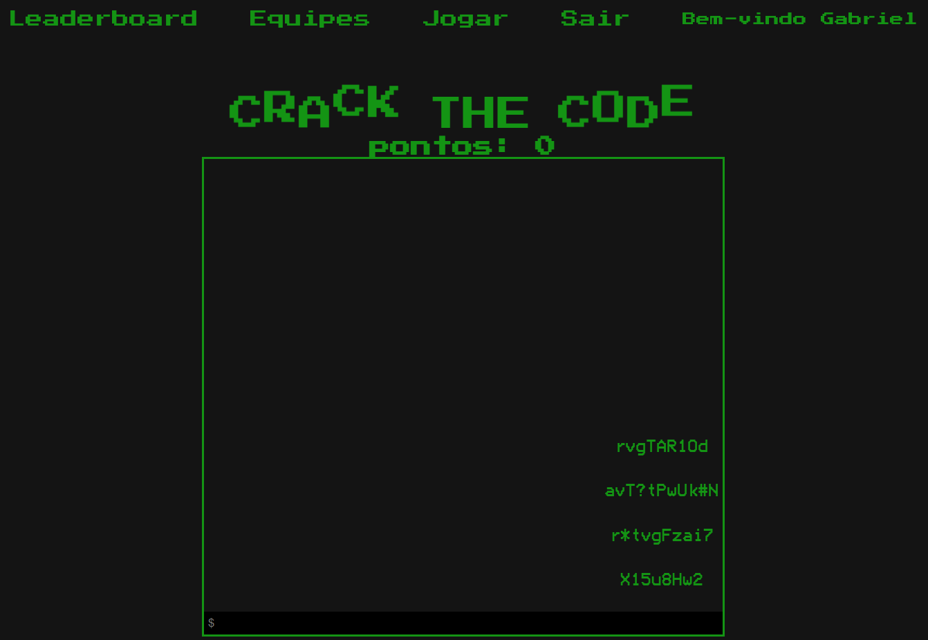 Tela do projeto 'Crack the code'